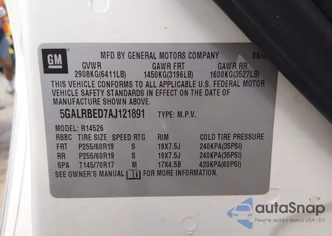 2010 Buick Enclave 1Xl z USA, uszkodzony, nr VIN 5GALRBED7AJ121891